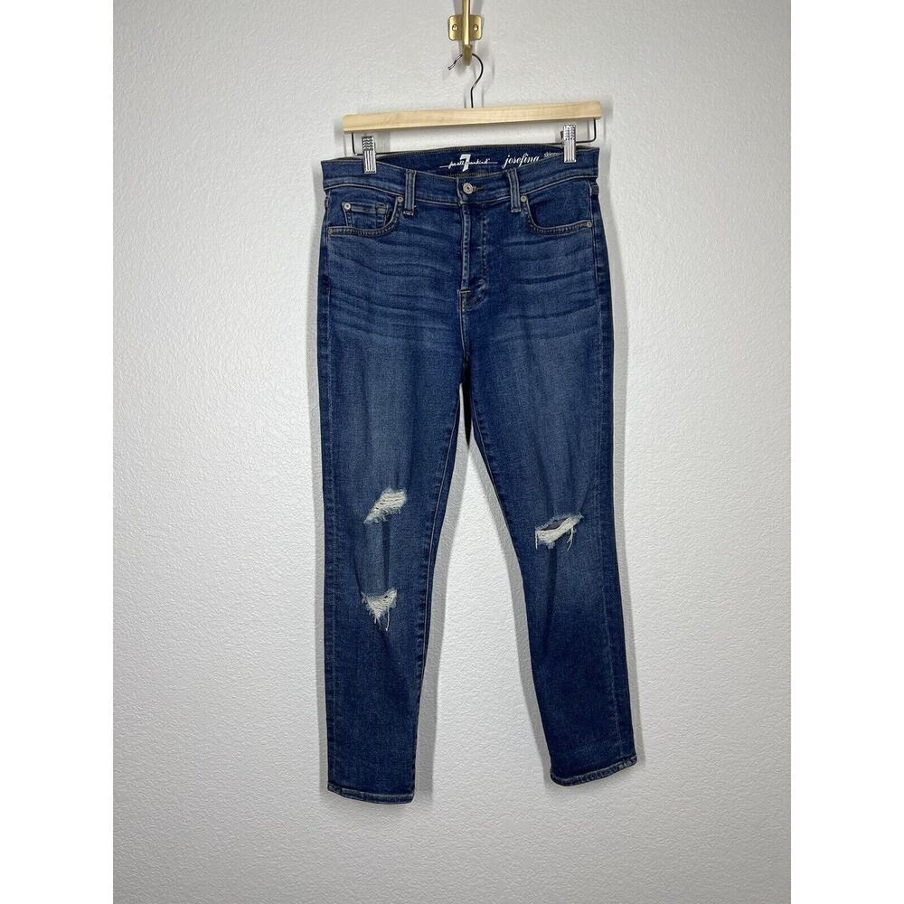 7 For All Mankind Josefina Skinny Boyfriend Jeans Women's 27 Blue Button Fly